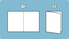 Folded once in the center, creating two, equal halves.