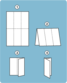 Folded in half creating two equal sections, then turned 90 degrees and folded again in three, equal sections.